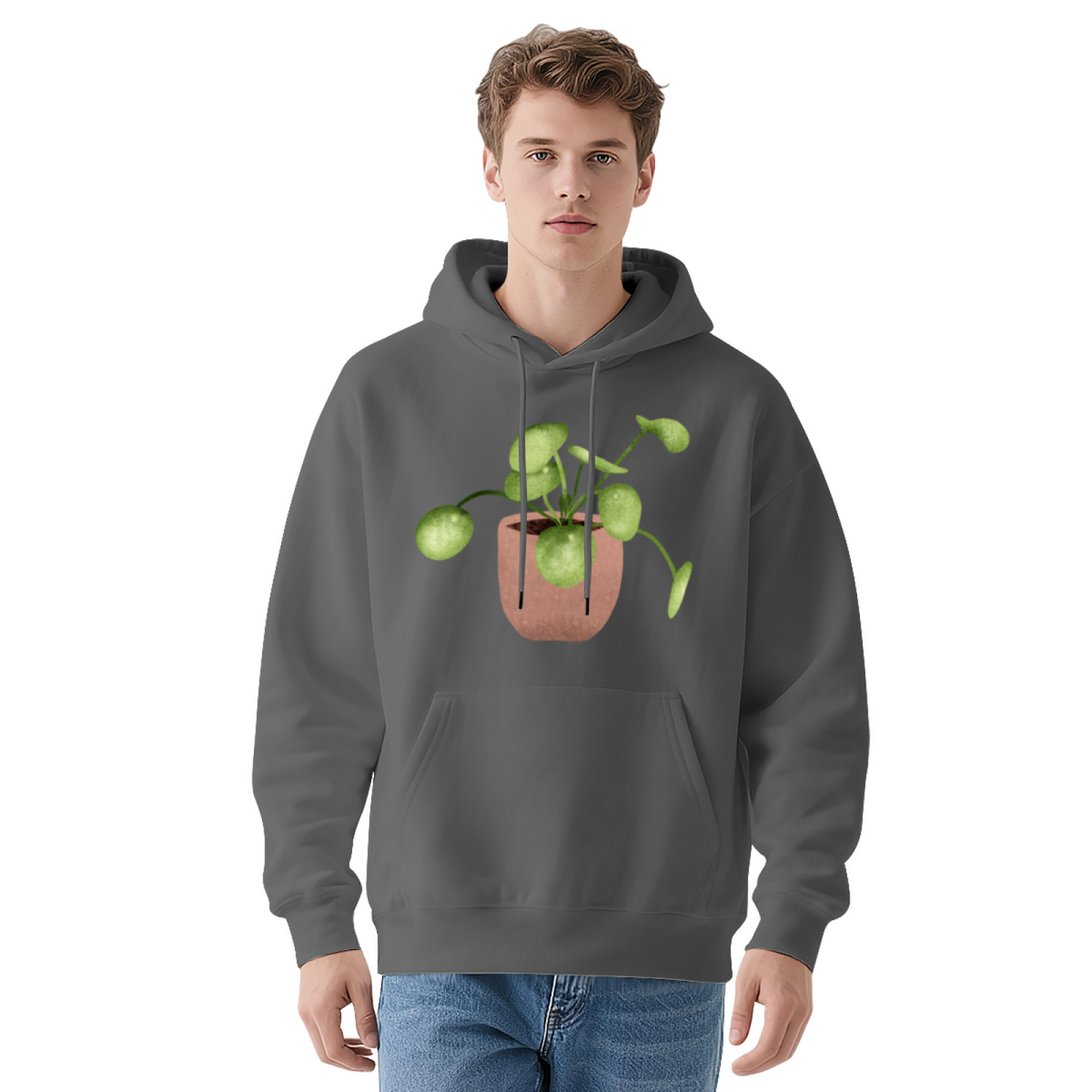 Watercolor Pilea Peperomioides Plant Parent Hoodie, Soft Botanical Sweatshirt