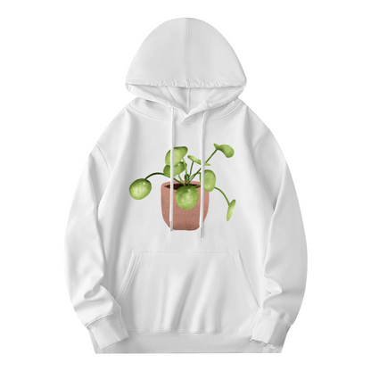 Watercolor Pilea Peperomioides Plant Parent Hoodie, Soft Botanical Sweatshirt