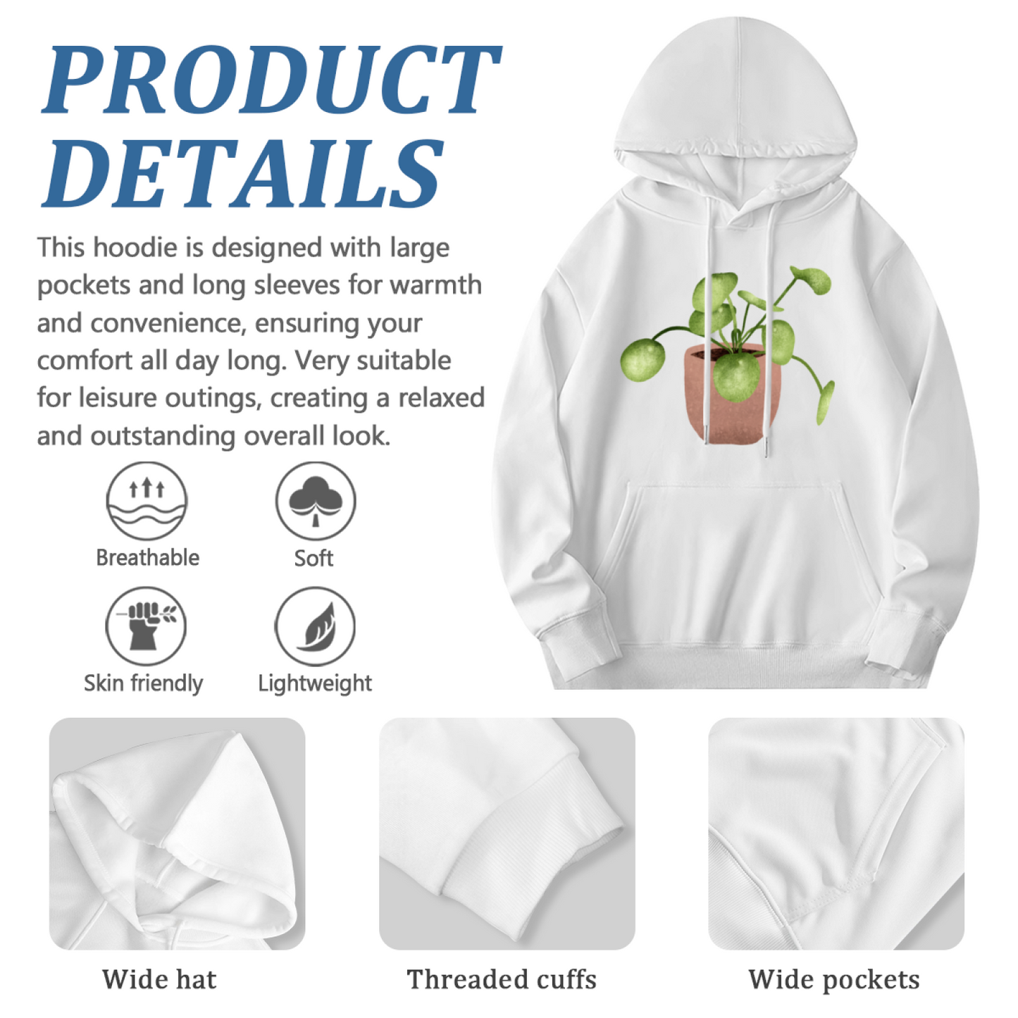 Watercolor Pilea Peperomioides Plant Parent Hoodie, Soft Botanical Sweatshirt