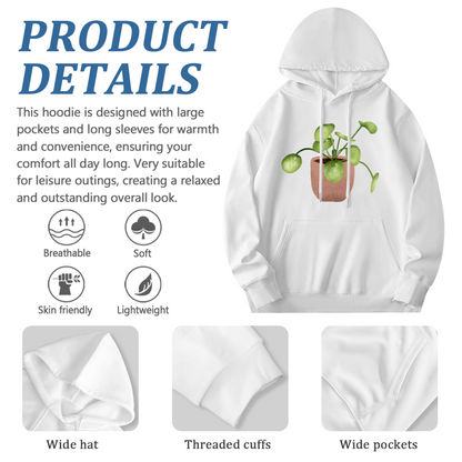 Watercolor Pilea Peperomioides Plant Parent Hoodie, Soft Botanical Sweatshirt