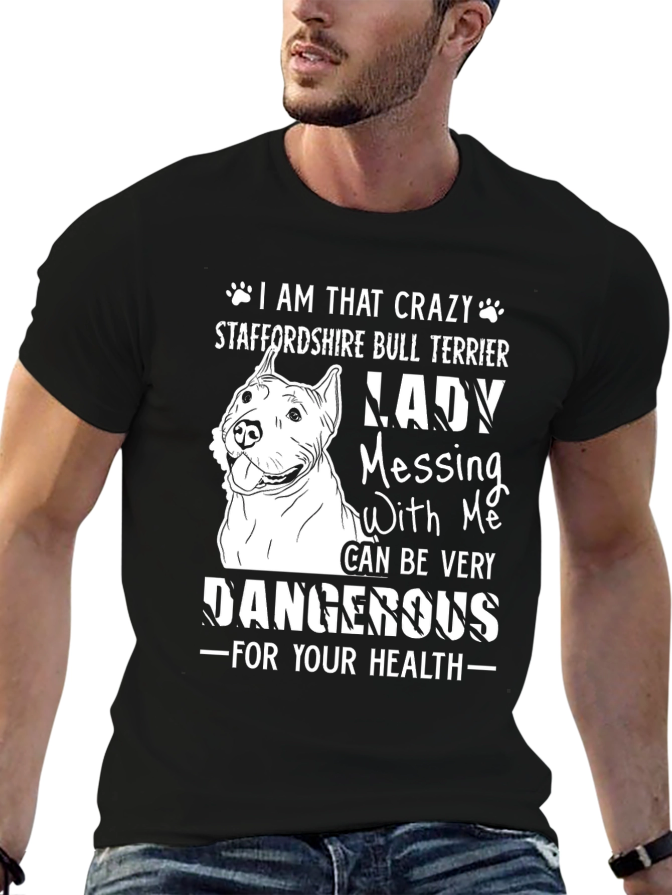 Crazy Staffordshire Bull Terrier Lady T-Shirt