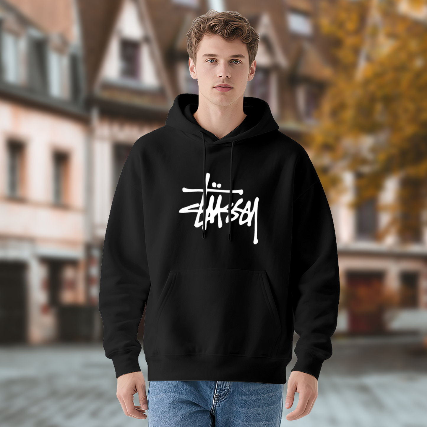Classic Stussy Graffiti Logo Black Hoodie, Comfort Streetwear Pullover