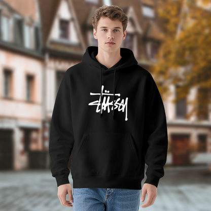 Classic Stussy Graffiti Logo Black Hoodie, Comfort Streetwear Pullover