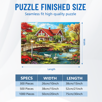 Whimsical Red Roof Lakeside Manor Swan Garden Puzzle | 300 500 1000 Pieces