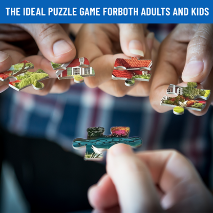 Whimsical Red Roof Lakeside Manor Swan Garden Puzzle | 300 500 1000 Pieces