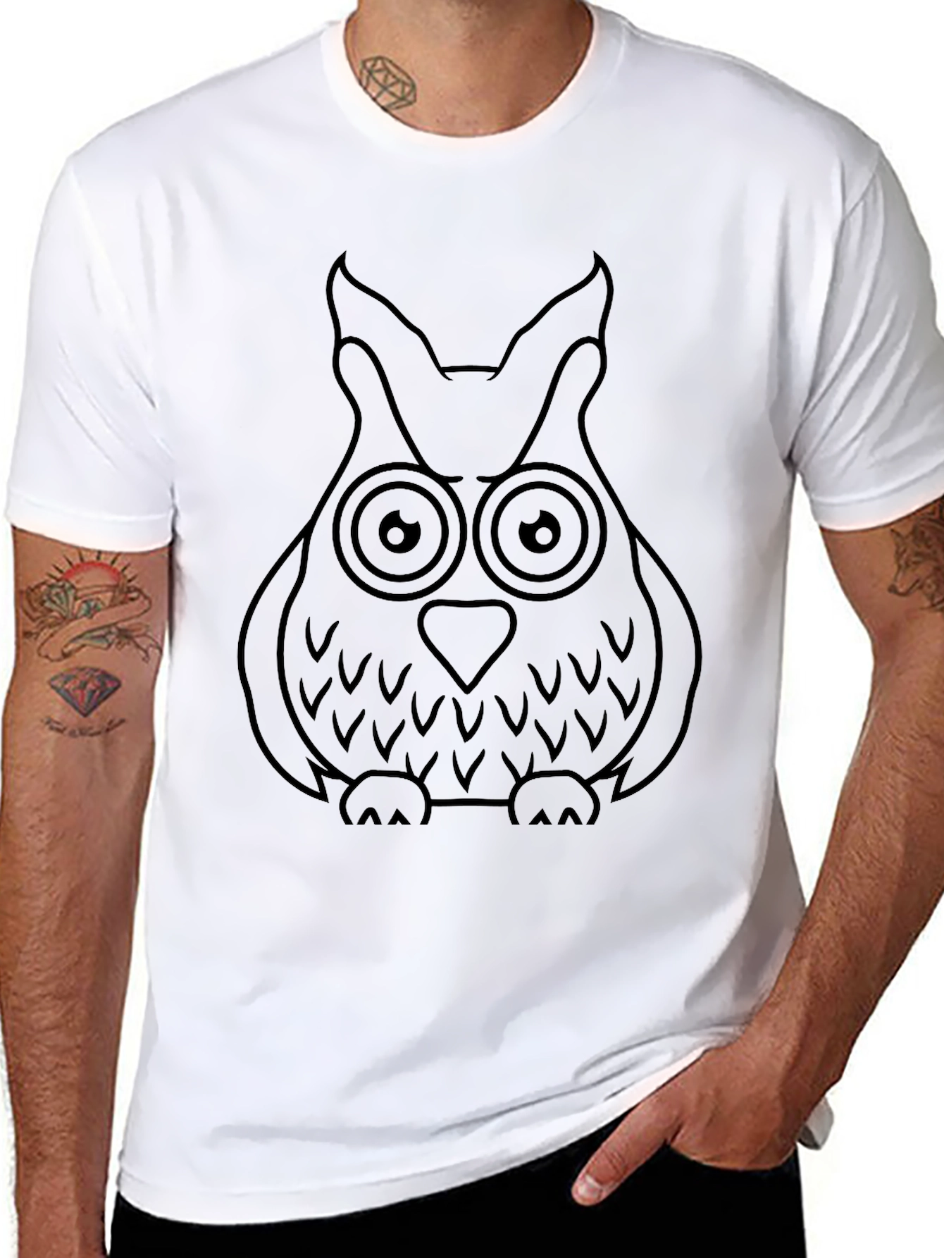Mens Black Owl Graphic T-Shirt