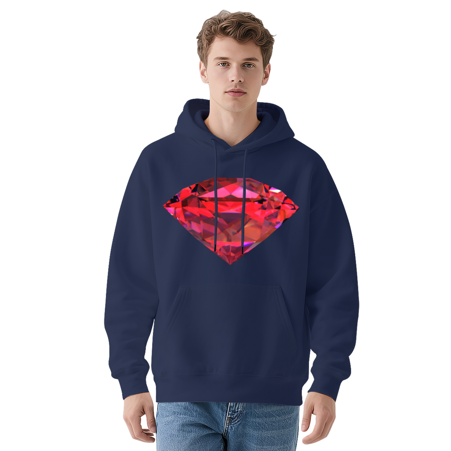Shiny Red Ruby Diamond Black Hoodie, Unisex Fashion Comfort Hooded Top