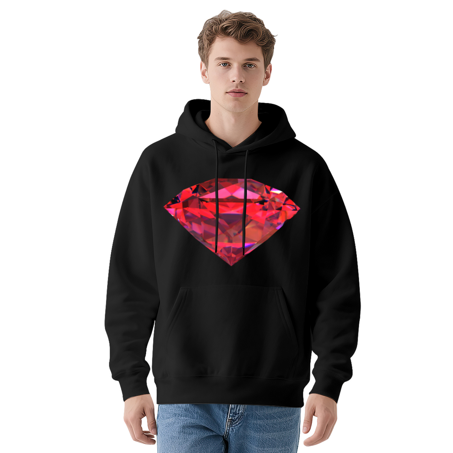 Shiny Red Ruby Diamond Black Hoodie, Unisex Fashion Comfort Hooded Top