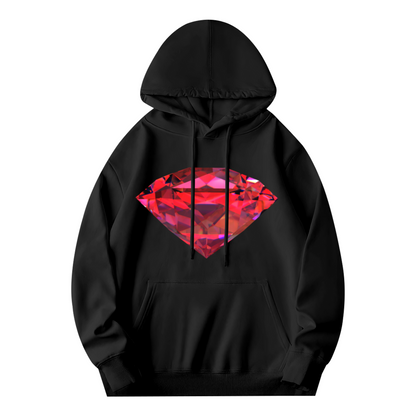 Shiny Red Ruby Diamond Black Hoodie, Unisex Fashion Comfort Hooded Top