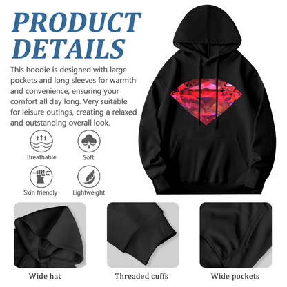 Shiny Red Ruby Diamond Black Hoodie, Unisex Fashion Comfort Hooded Top
