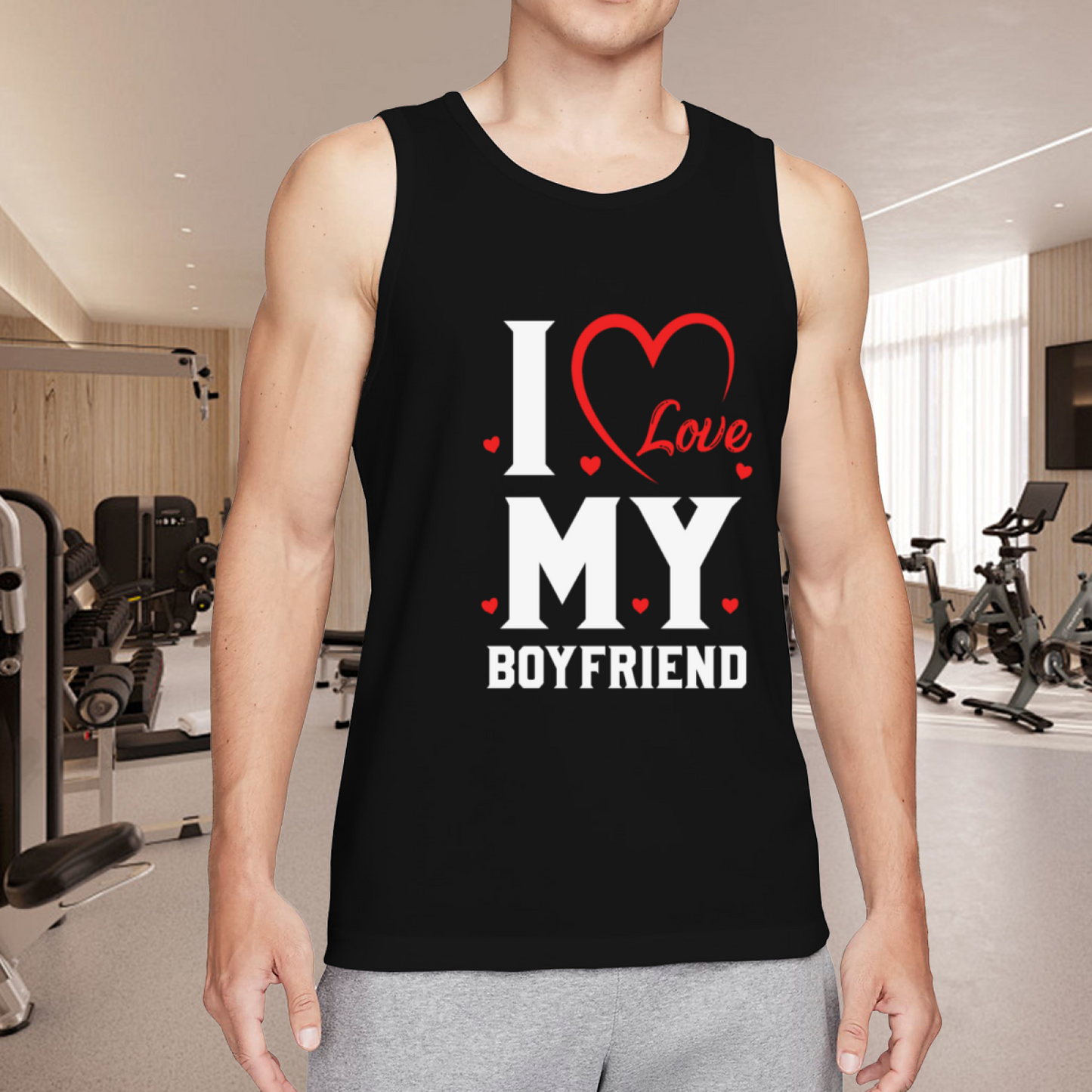 I Love My Boyfriend Cute Heart Couple Sleeveless Tank