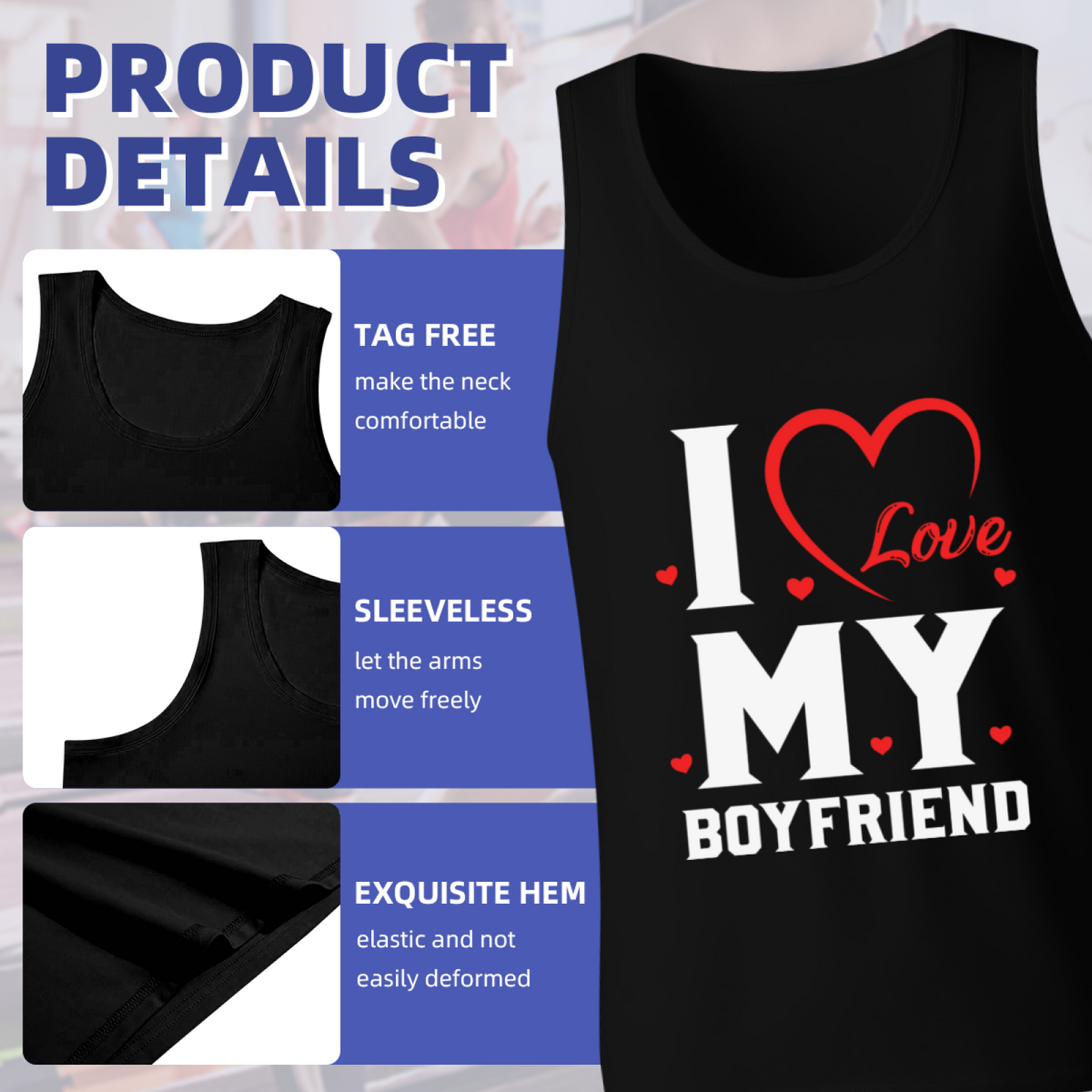I Love My Boyfriend Cute Heart Couple Sleeveless Tank