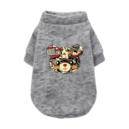 Retro Comic Bear Graphic Pet Pullover Sweater, Cool Street Style Dog Clothes