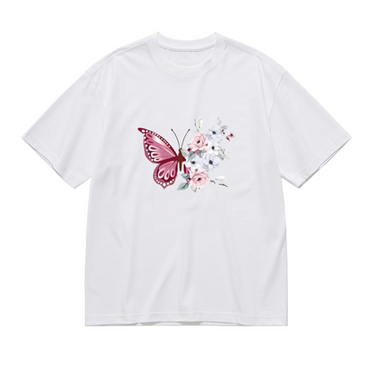 Soft Pink Butterfly With Pastel Floral Watercolor Print Plus Size Women¡¯s T-Shirt