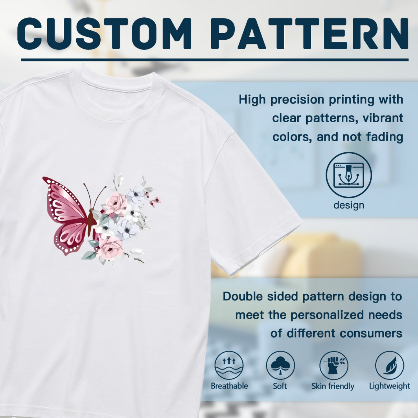 Soft Pink Butterfly With Pastel Floral Watercolor Print Plus Size Women¡¯s T-Shirt