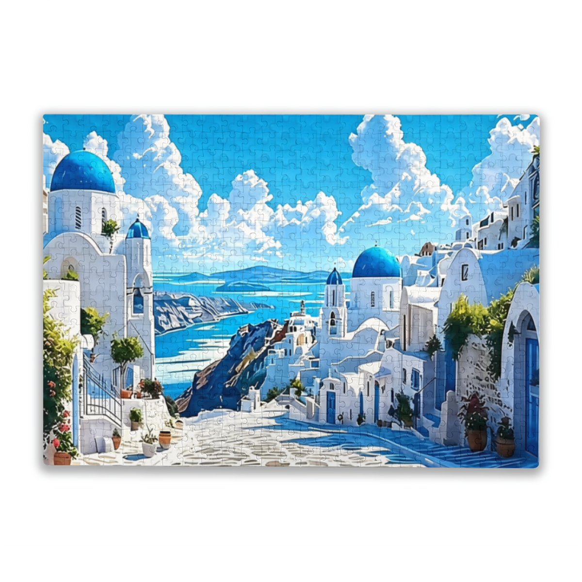 Santorini Blue Dome White Buildings Aegean Sea Scenic Puzzle