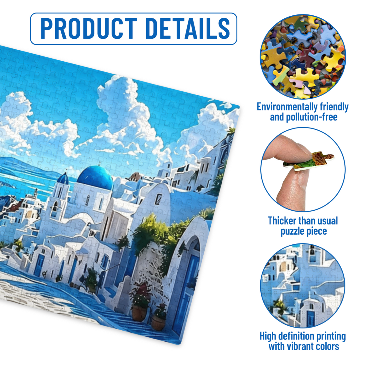 Santorini Blue Dome White Buildings Aegean Sea Scenic Puzzle