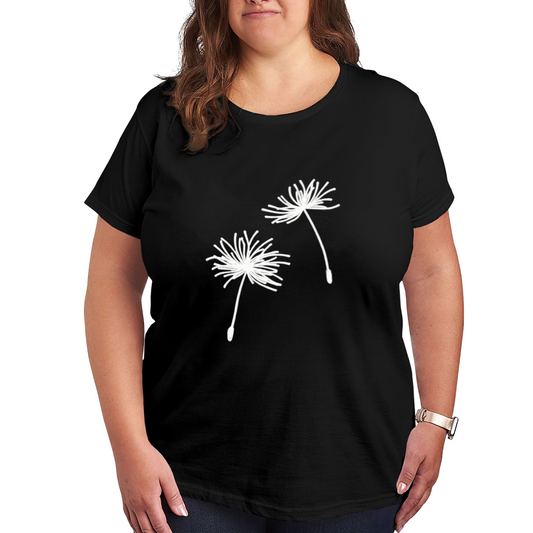 Delicate White Dandelion Seed Minimal Line Plus Size Women Printed T-Shirt