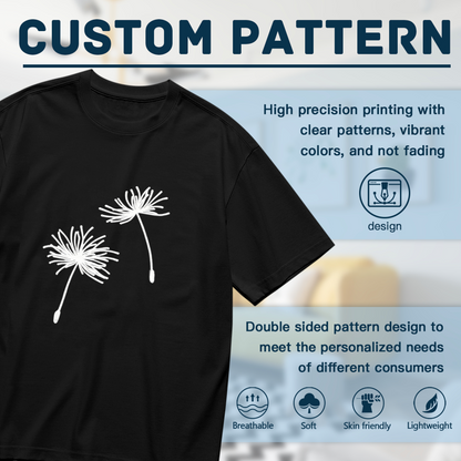 Delicate White Dandelion Seed Minimal Line Plus Size Women Printed T-Shirt