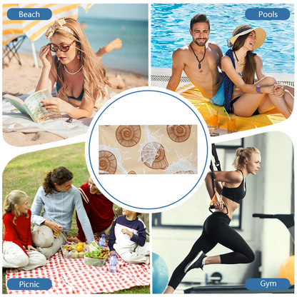 Vintage Beige Conch Spiral Shell Print Beach Towel, Smooth Soft & Instant Water Absorbing, Various Size Choices for Cozy Coastal Vacation Relaxation