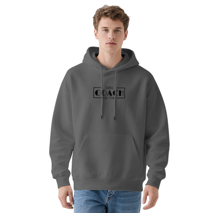 Dibs On The Coach Box Text Dark Grey Hoodie, Soft Coach Fan Relax Fit Hoodie