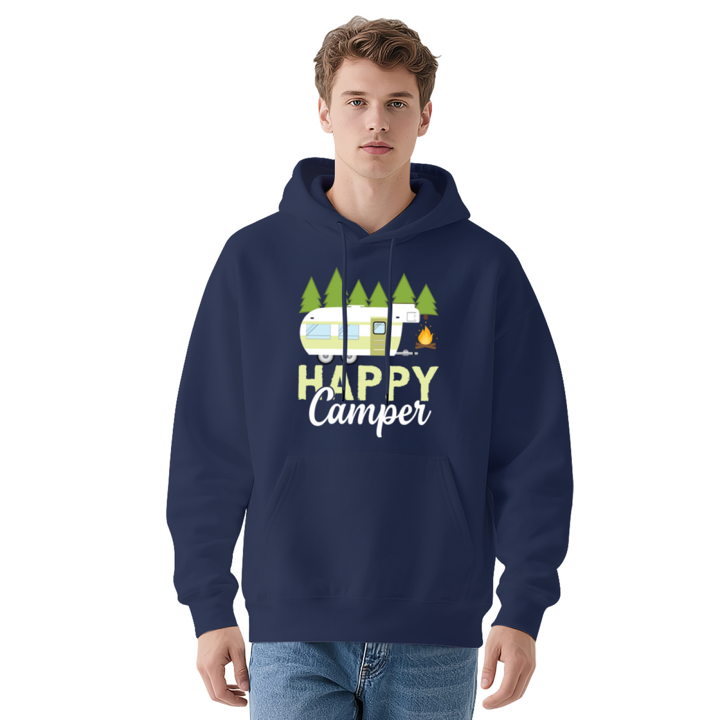 Happy Camper RV Camping Graphic Red Hoodie, Lightweight Comfort Outdoor Pullover