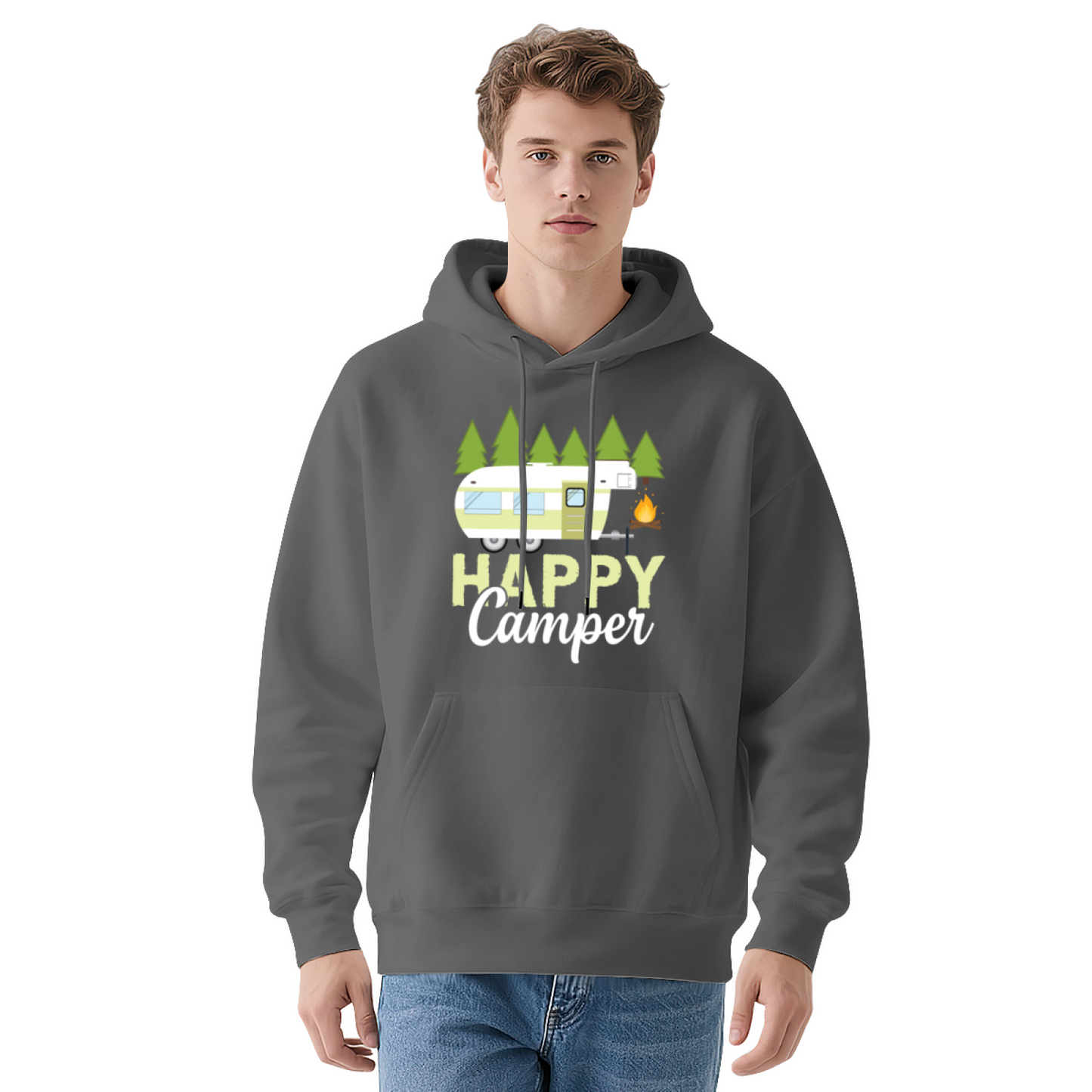 Happy Camper RV Camping Graphic Red Hoodie, Lightweight Comfort Outdoor Pullover