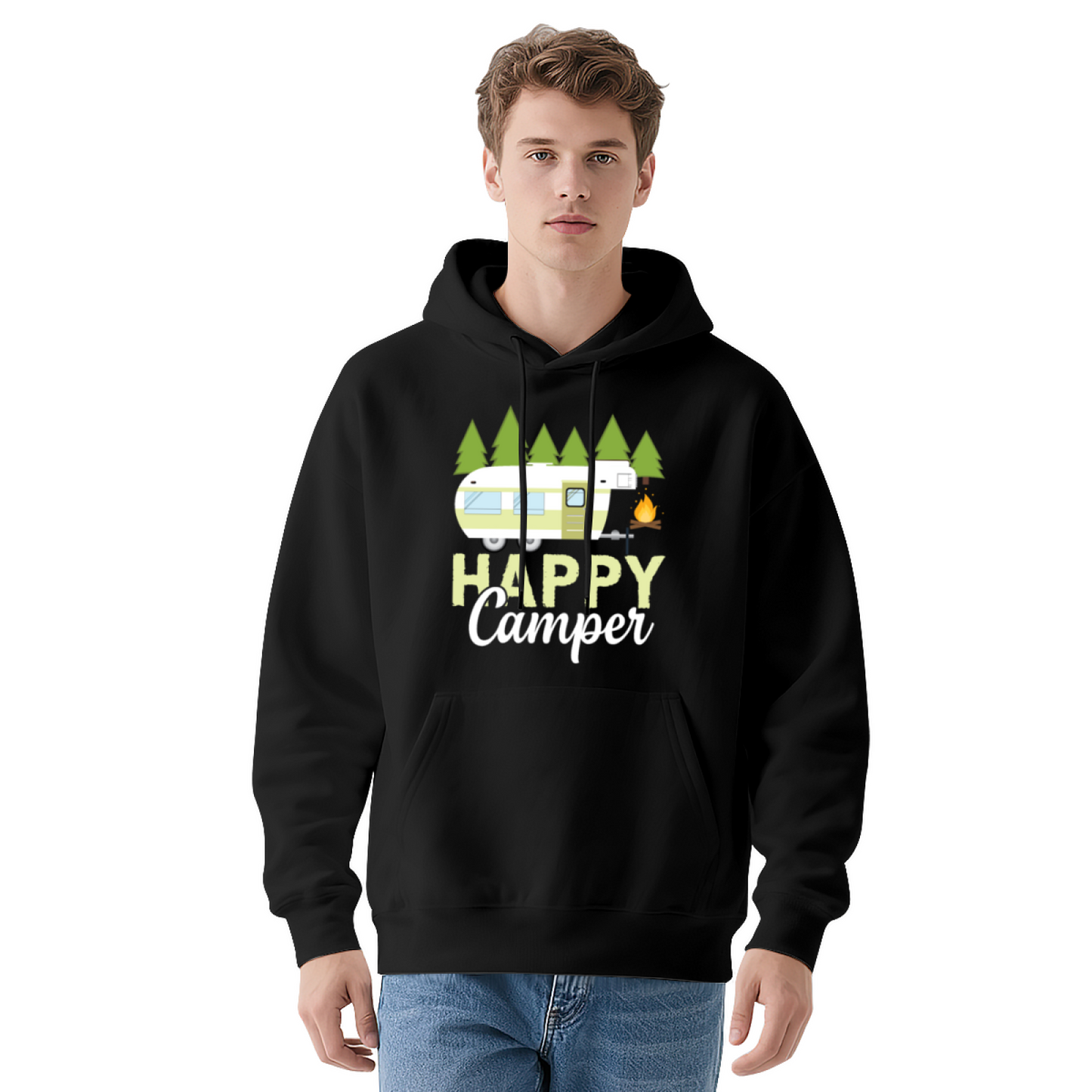 Happy Camper RV Camping Graphic Red Hoodie, Lightweight Comfort Outdoor Pullover