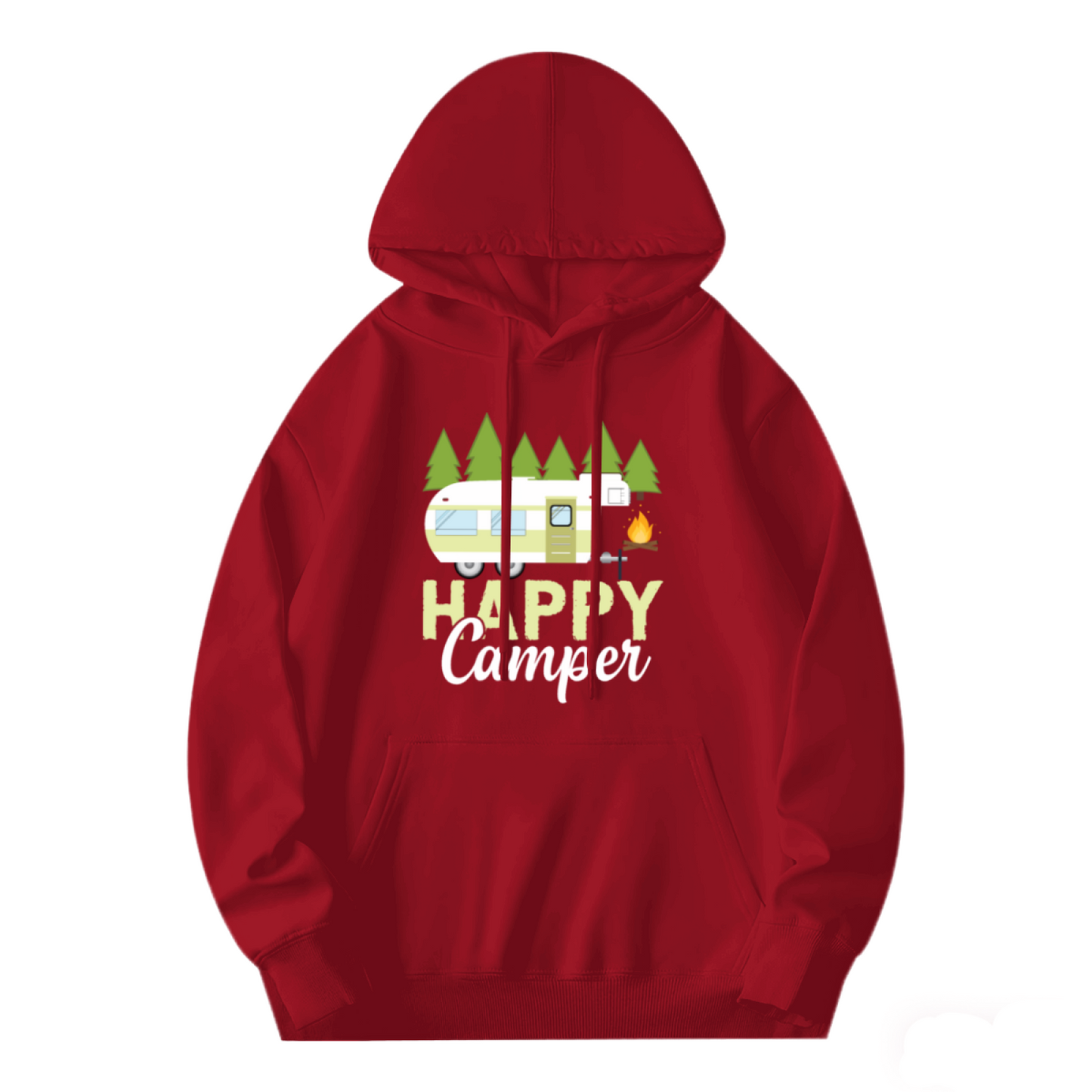 Happy Camper RV Camping Graphic Red Hoodie, Lightweight Comfort Outdoor Pullover