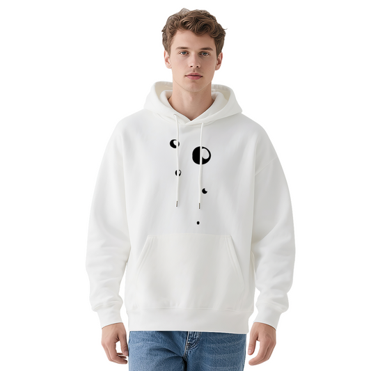 Minimal Abstract Moon Dot Simple Print Hoodie, Unisex Soft Comfort Minimalist Top