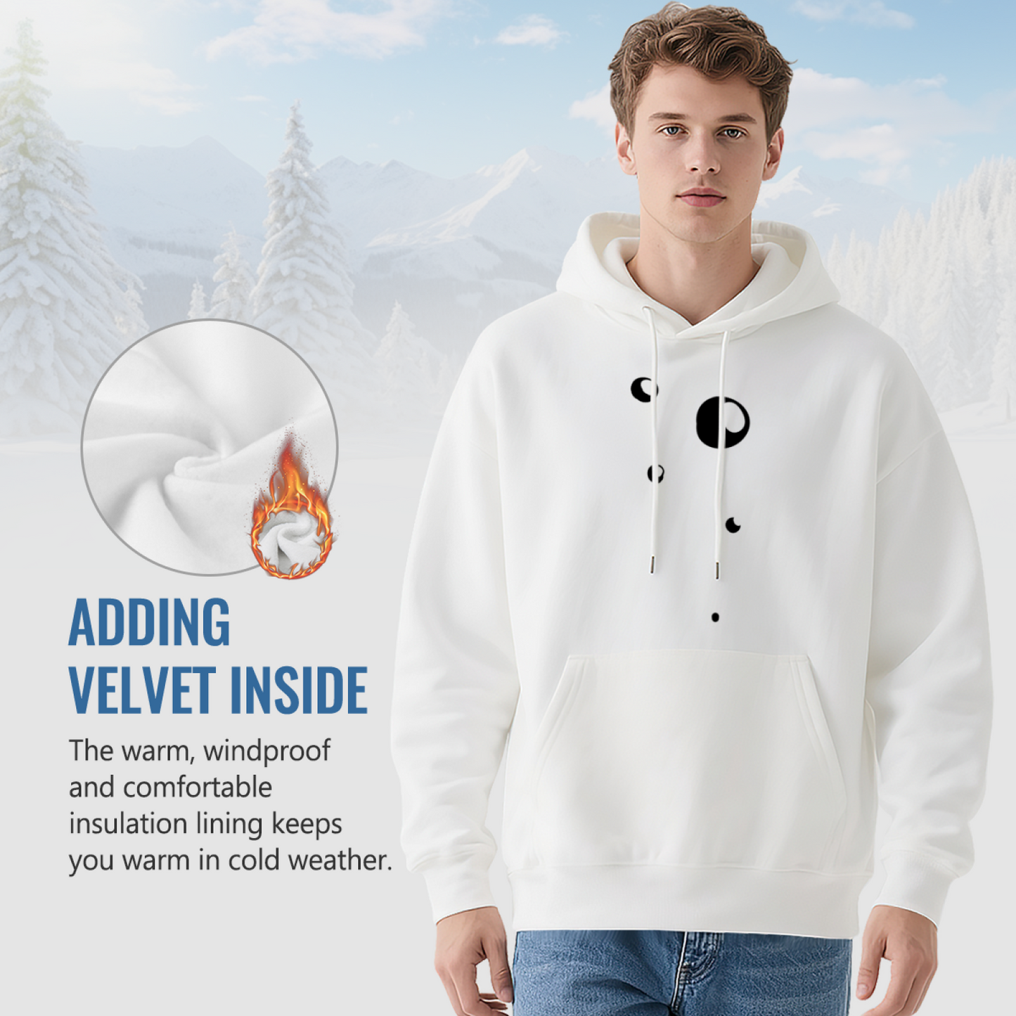 Minimal Abstract Moon Dot Simple Print Hoodie, Unisex Soft Comfort Minimalist Top