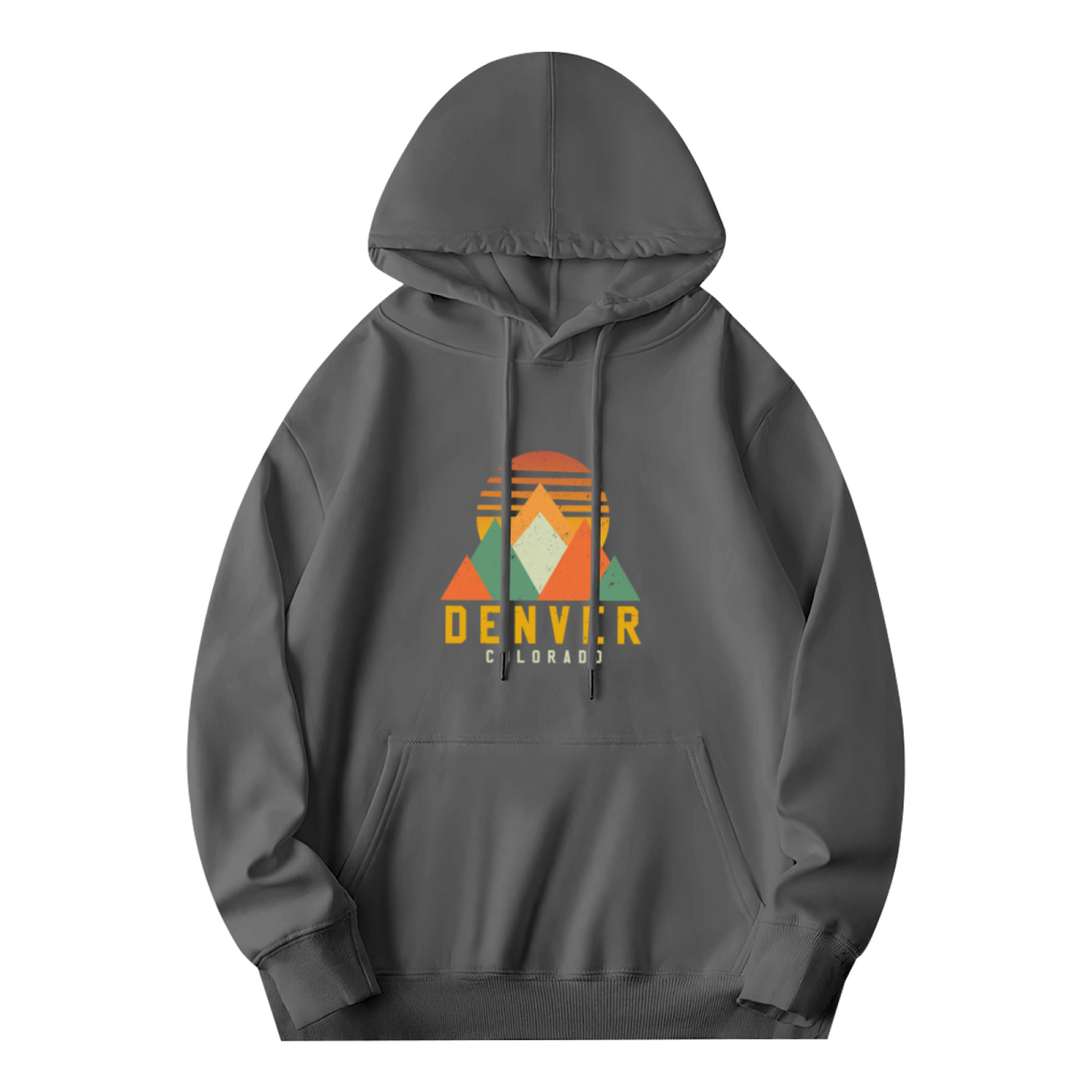 Denver Colorado Retro Mountain Sunset Hoodie, Outdoor Soft Gray Top