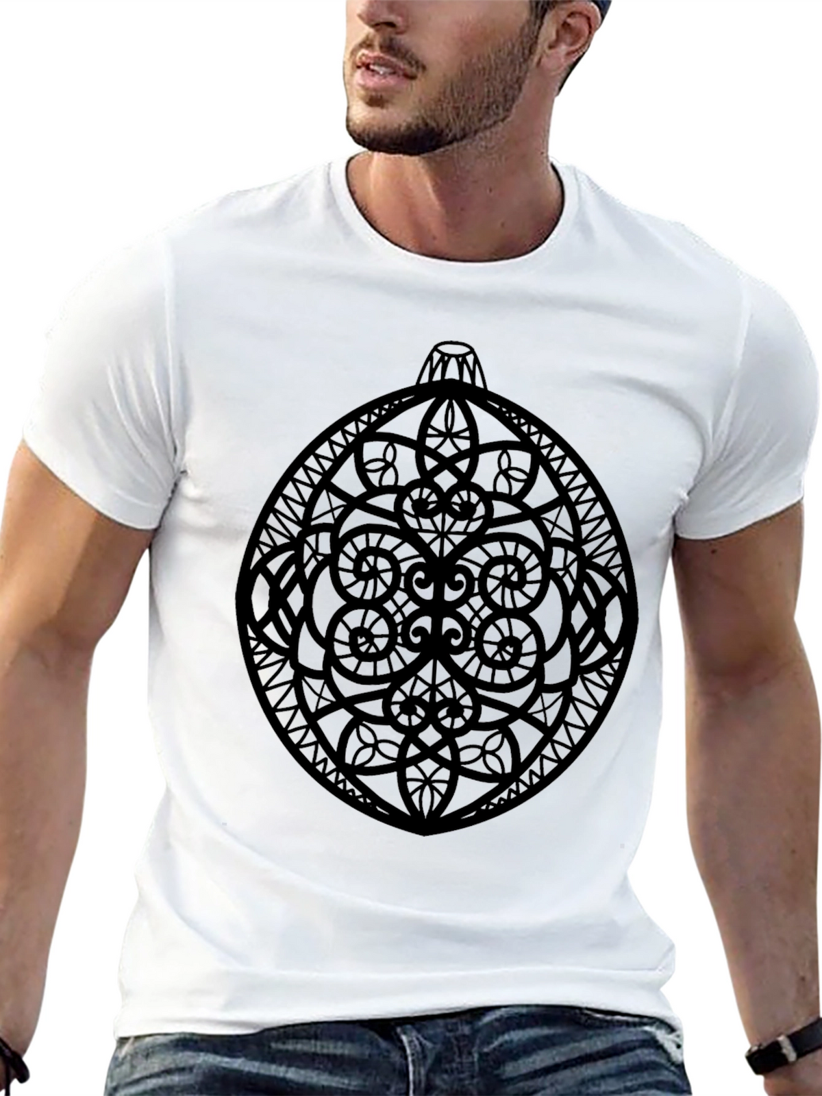 Ornament Graphic Tee - Stylish Black Cotton T-Shirt