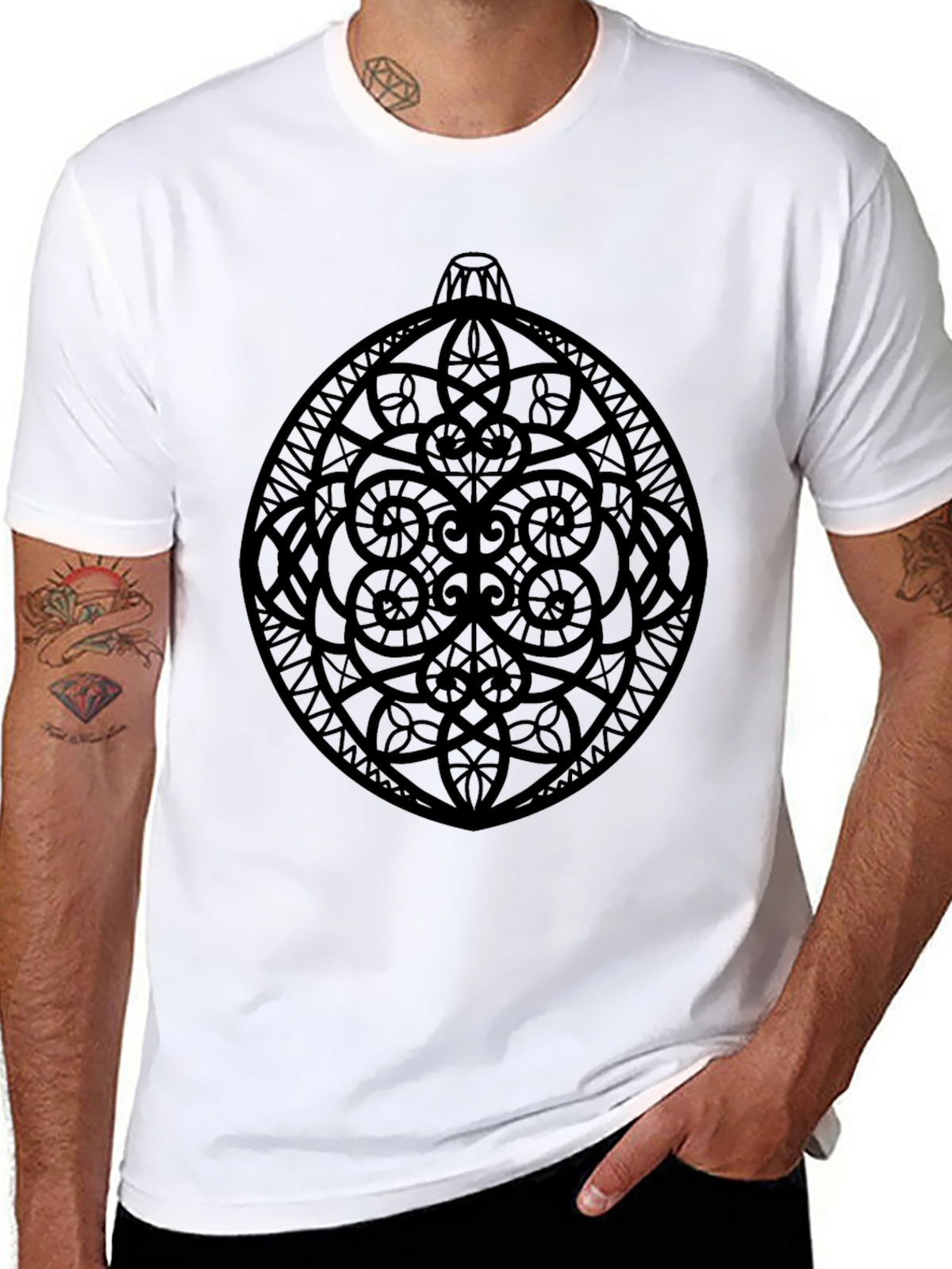 Ornament Graphic Tee - Stylish Black Cotton T-Shirt