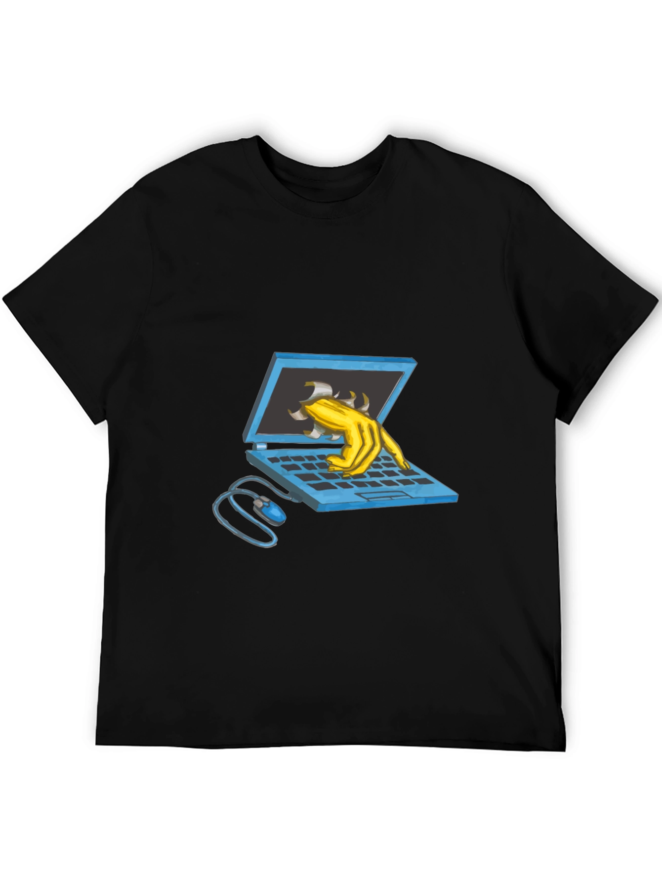 Laptop Monster Graphic Tee - Black Cotton T-Shirt