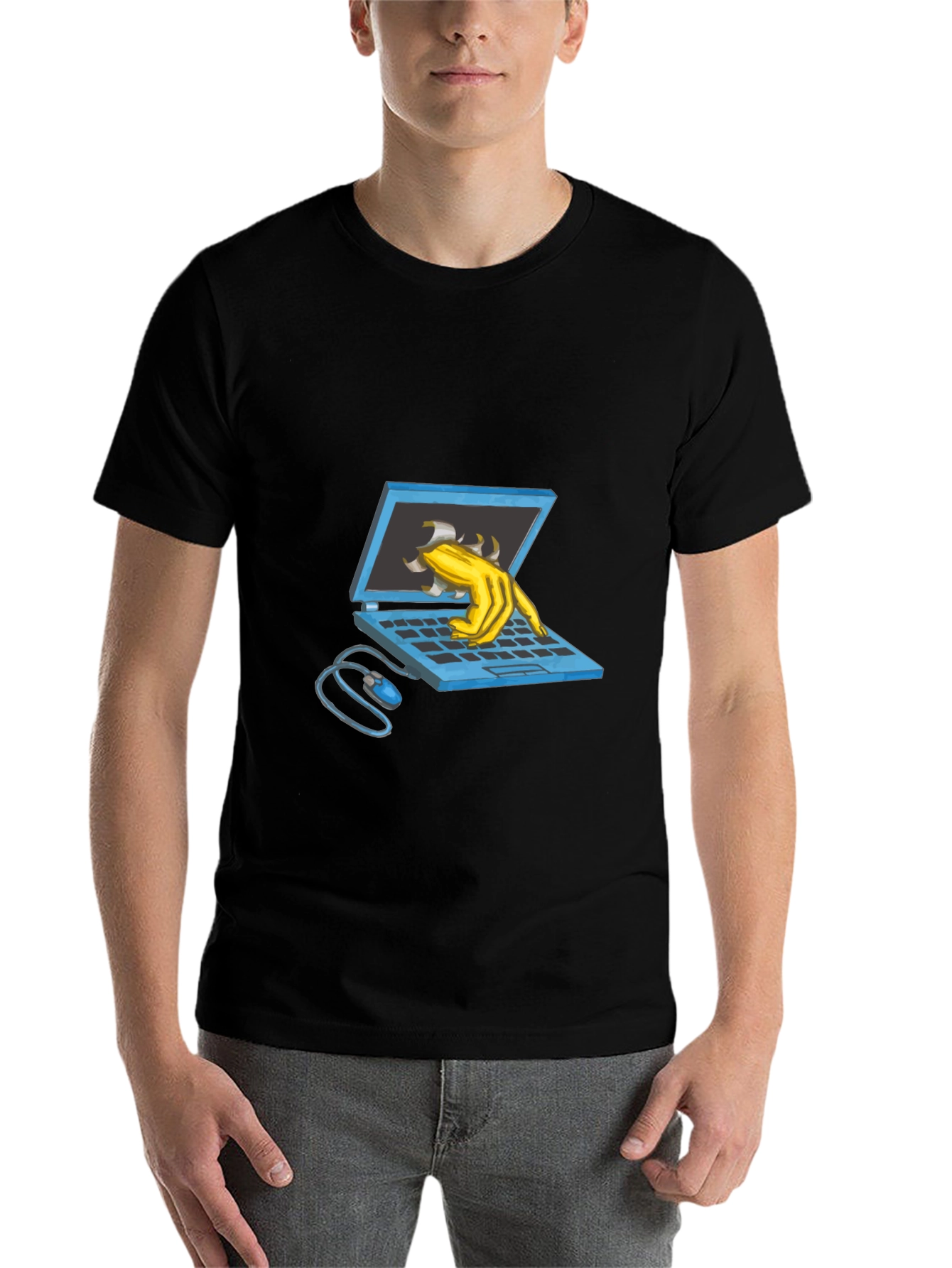 Laptop Monster Graphic Tee - Black Cotton T-Shirt