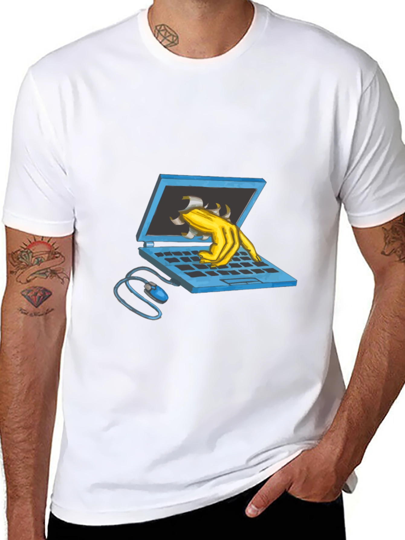 Laptop Monster Graphic Tee - Black Cotton T-Shirt