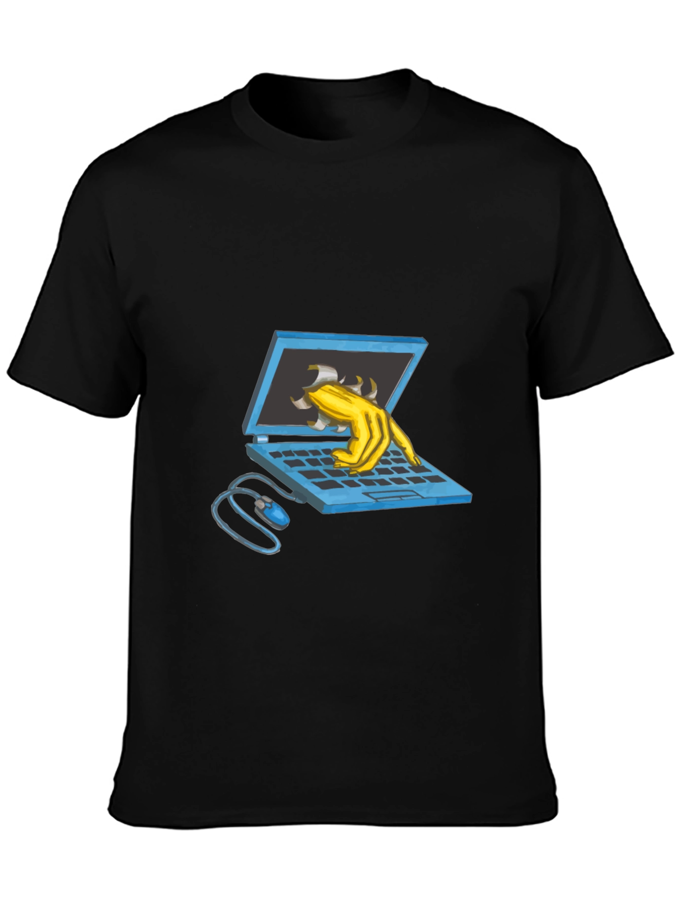 Laptop Monster Graphic Tee - Black Cotton T-Shirt