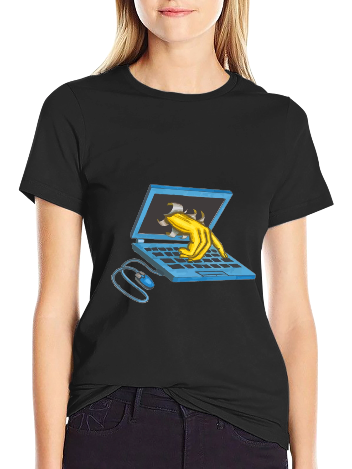 Laptop Monster Graphic Tee - Black Cotton T-Shirt