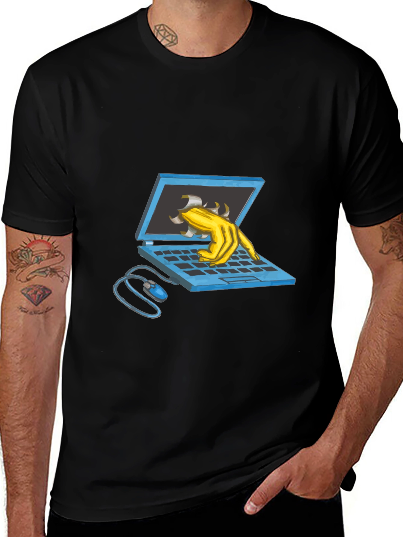 Laptop Monster Graphic Tee - Black Cotton T-Shirt