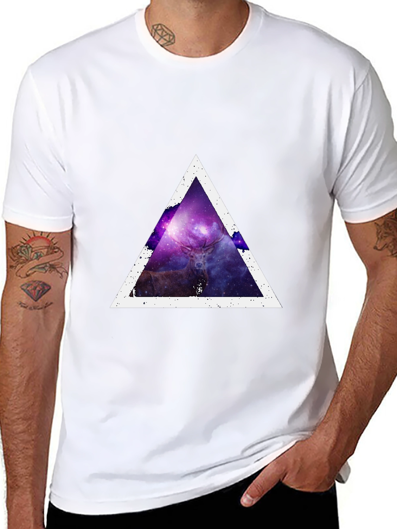Cosmic Deer Triangle Tee - Modern Graphic Print T-Shirt
