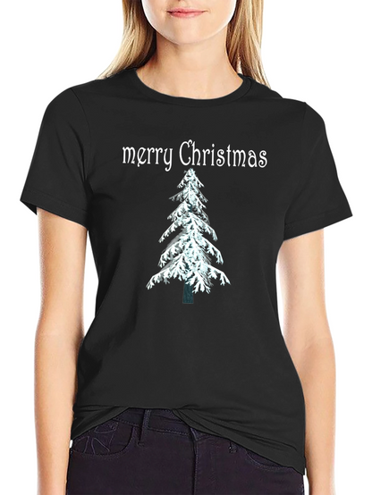 Merry Christmas Tree Graphic Tee - Holiday Festive Shirt