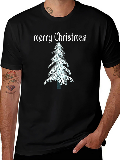 Merry Christmas Tree Graphic Tee - Holiday Festive Shirt