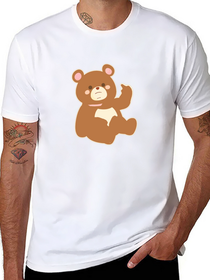 Cute Cartoon Bear Graphic Tee - Black
