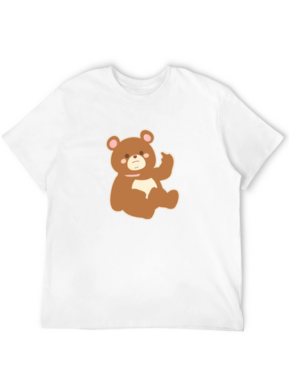Cute Cartoon Bear Graphic Tee - Black
