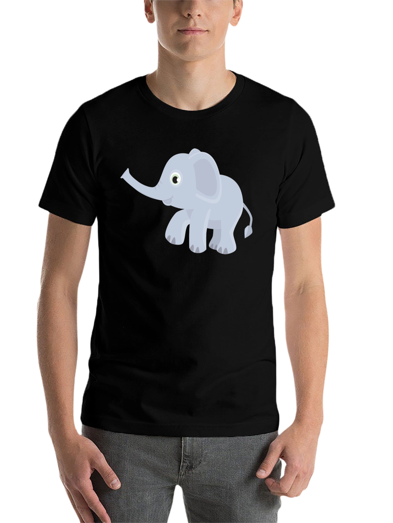 Elephant Cartoon Graphic Tee - Black