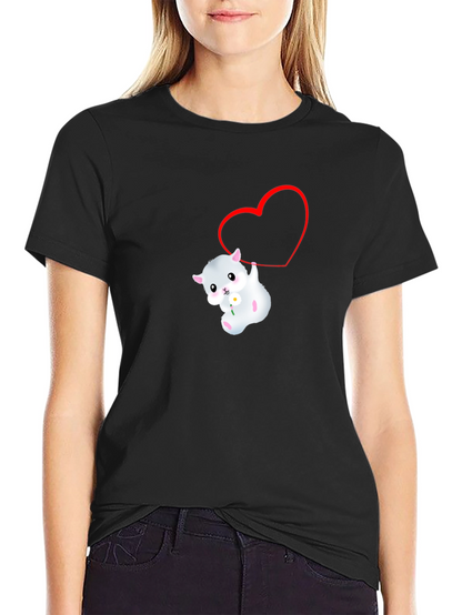 Cute Hamster Heart Graphic Black T-Shirt