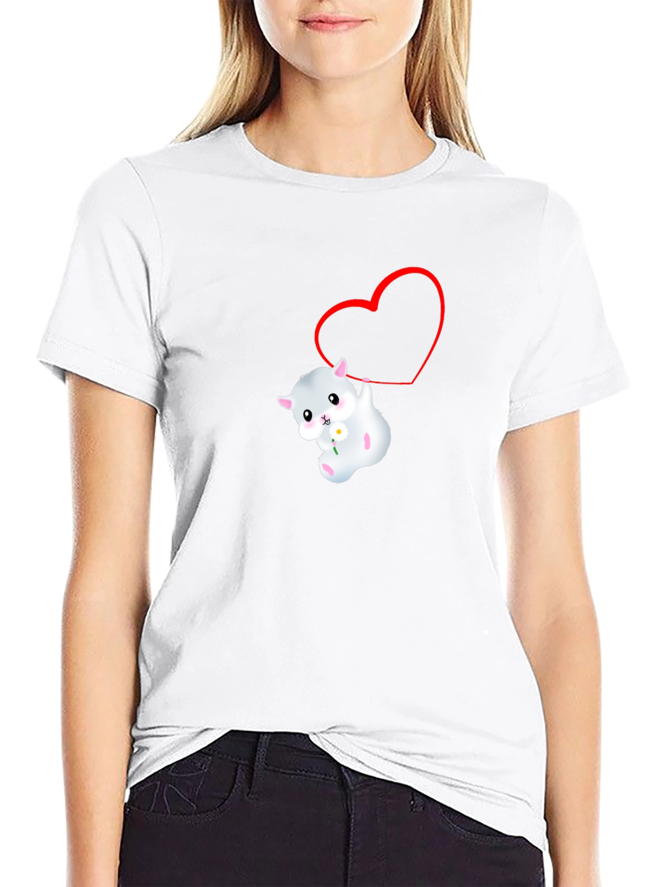 Cute Hamster Heart Graphic Black T-Shirt