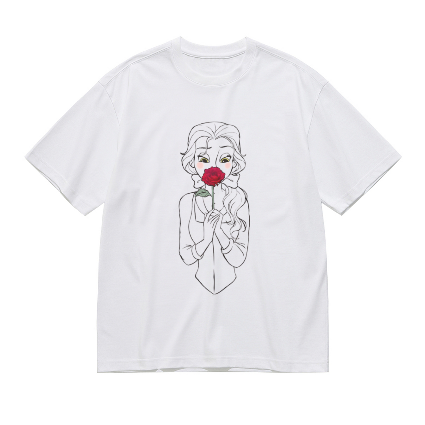 Minimal Line Art Belle Red Rose Plus Size Women T-Shirt
