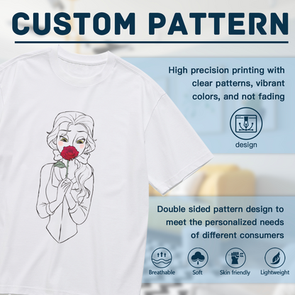Minimal Line Art Belle Red Rose Plus Size Women T-Shirt